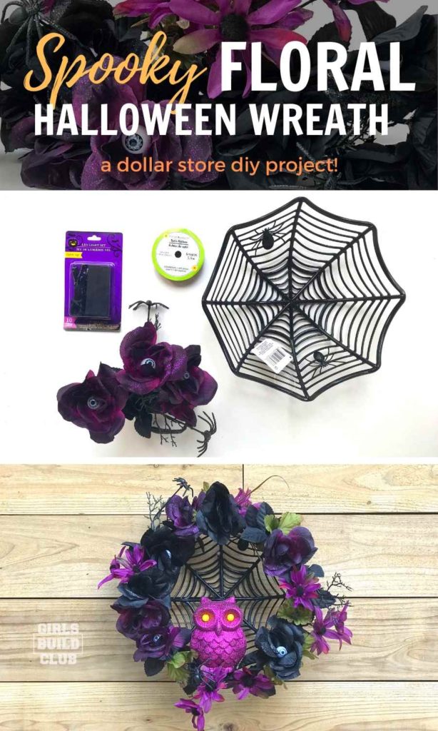 DIY halloween wreath with spooky owl made with dollar store supplies! great decoration for your halloween party or halloween wedding.  Who else loves halloween crafts?!