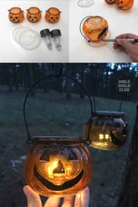 Pumpkin Solar Lights You Can Make For $2 with dollar store supplies! They look great as a fall porch decor, thanksgiving dinner centerpiece, or cheap halloween decor diy for the front porch!